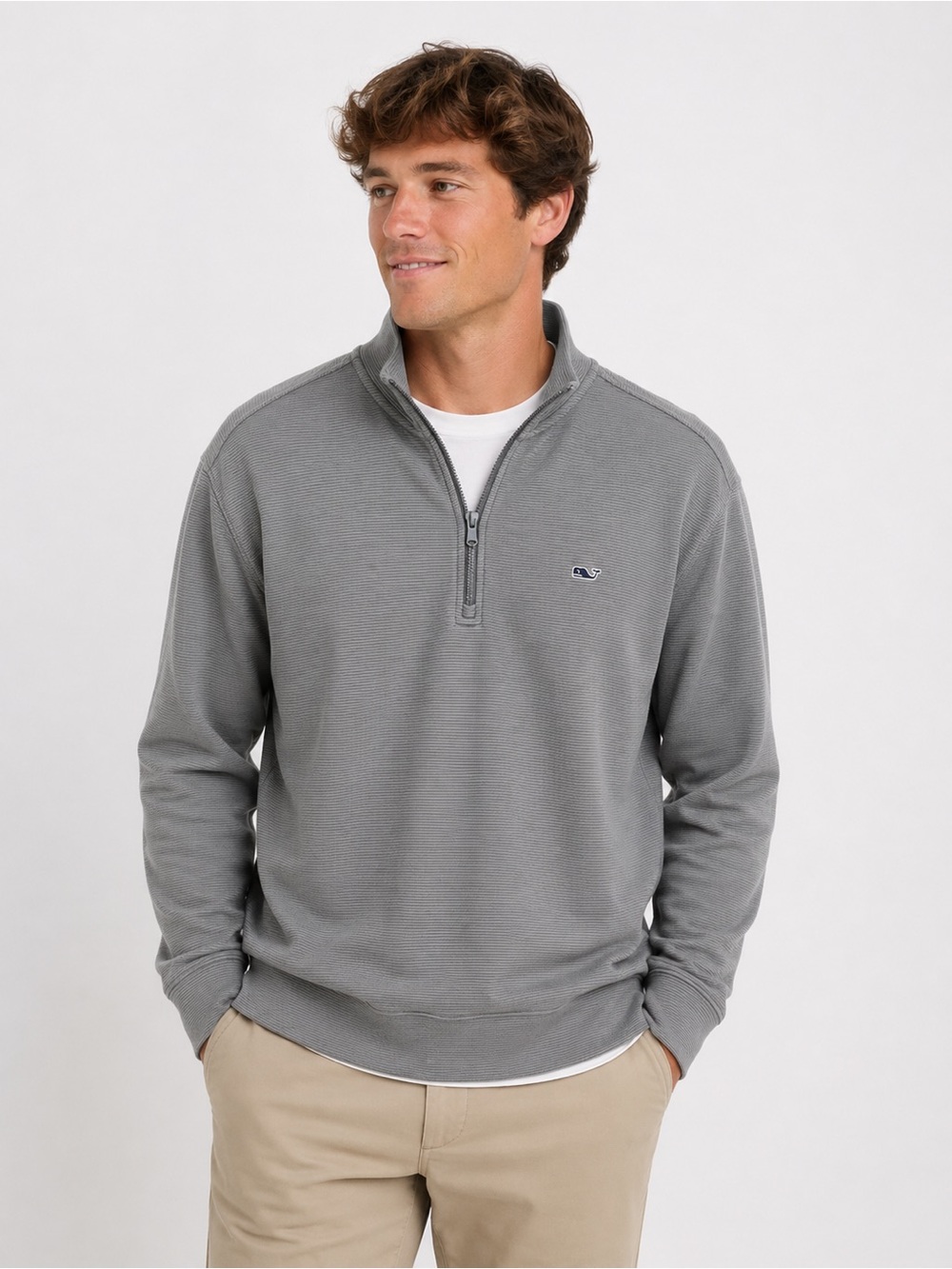 Vineyard Vines Gray Quarter Zip Pullover Men’s Large Cotton Sweater Whale Logo